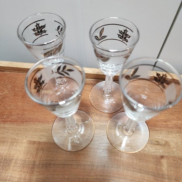 4) Libbey Cordial Glasses 4.25" Hostess Set 1oz Silver Leaf Foliage - Picture 5 of 12